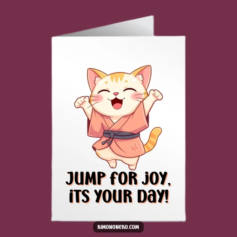 Free Printable Birthday Card: Kawaii Cat Leap, Joyful Downloadable Gift