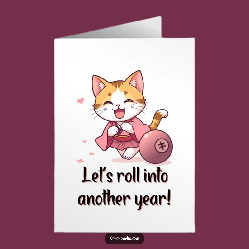 Free Printable Birthday Card: Playful Calico Cat - Funny Downloadable Gift for Fun Lovers