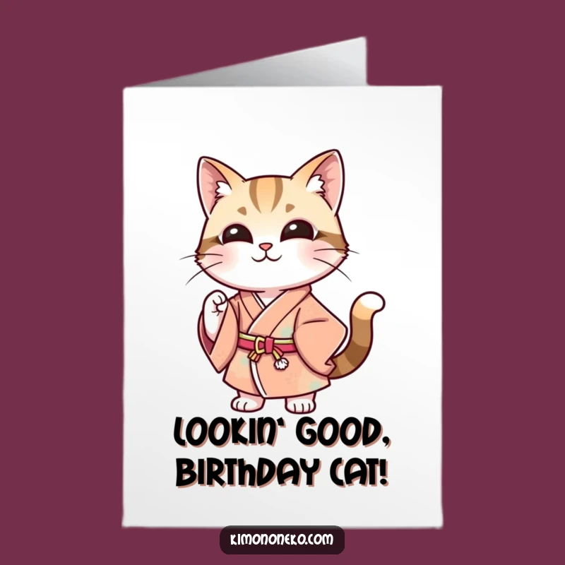 Free Printable Stylish Cat Birthday Card: Funny Kimono Persona Downloadable Gift