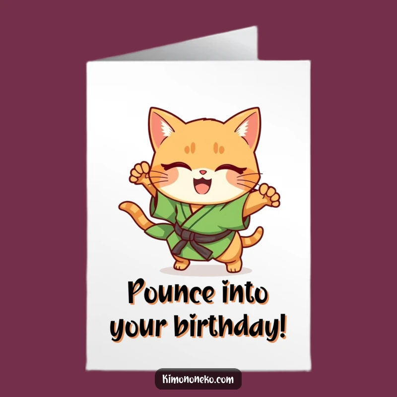 Free Printable Birthday Card: Funny Ginger Cat Pounce, Kimono Downloadable Gift