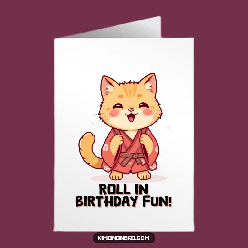 Free Printable Ginger Cat Kimono Birthday Card Funny Downloadable Gift