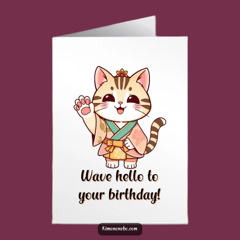 Free Printable Striped Cat Kimono Birthday Card Funny Downloadable Gift