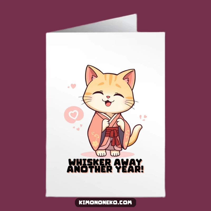 Free Printable Kawaii Cat Kimono Birthday Card - Giggly Kitten Downloadable Gift