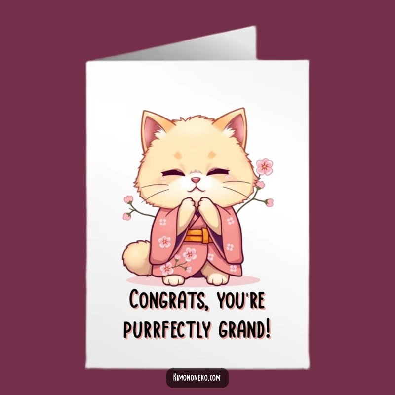 Blossom Cat Free Printable Congrats Card: Bow of Respect Downloadable Greeting