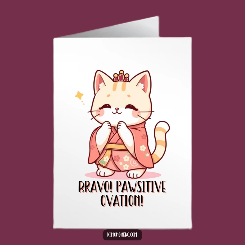 Excited Free Printable Congrats Card: Clapping Cat Kimono - Instant Downloadable Gift