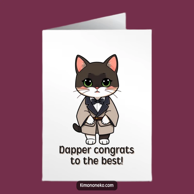 Free Printable Tuxedo Cat Kimono Congrats Card: Classy Downloadable Gift