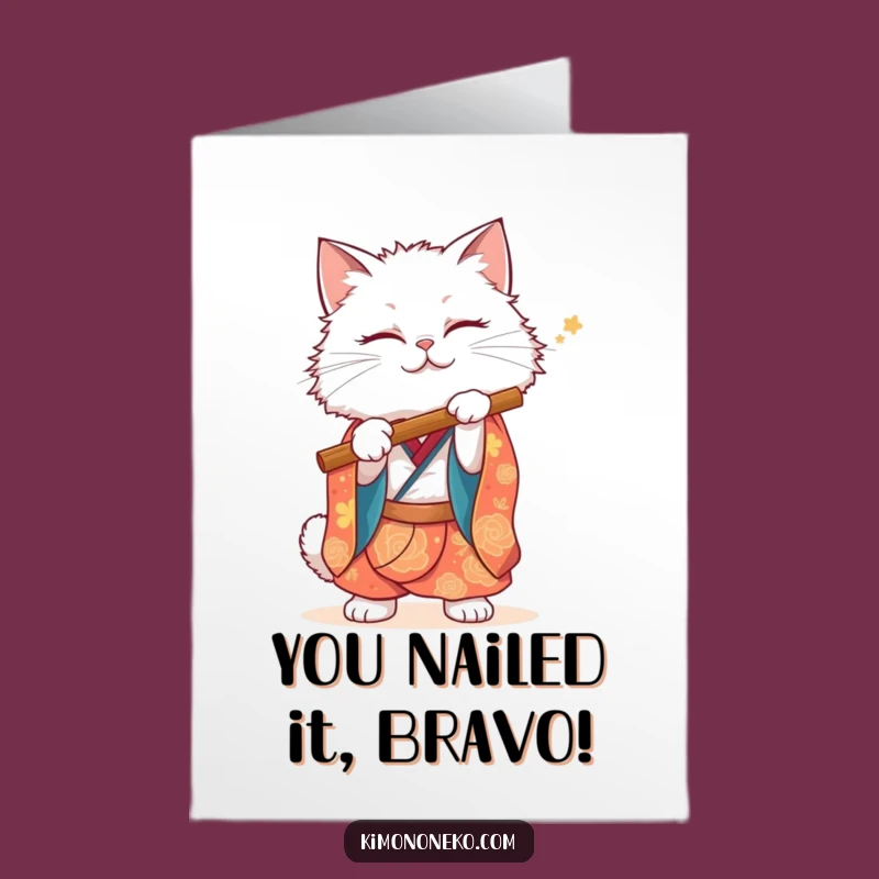 Free Printable Cat Congrats Card: Fluffy Flutist Kimono - Joyful Downloadable Message