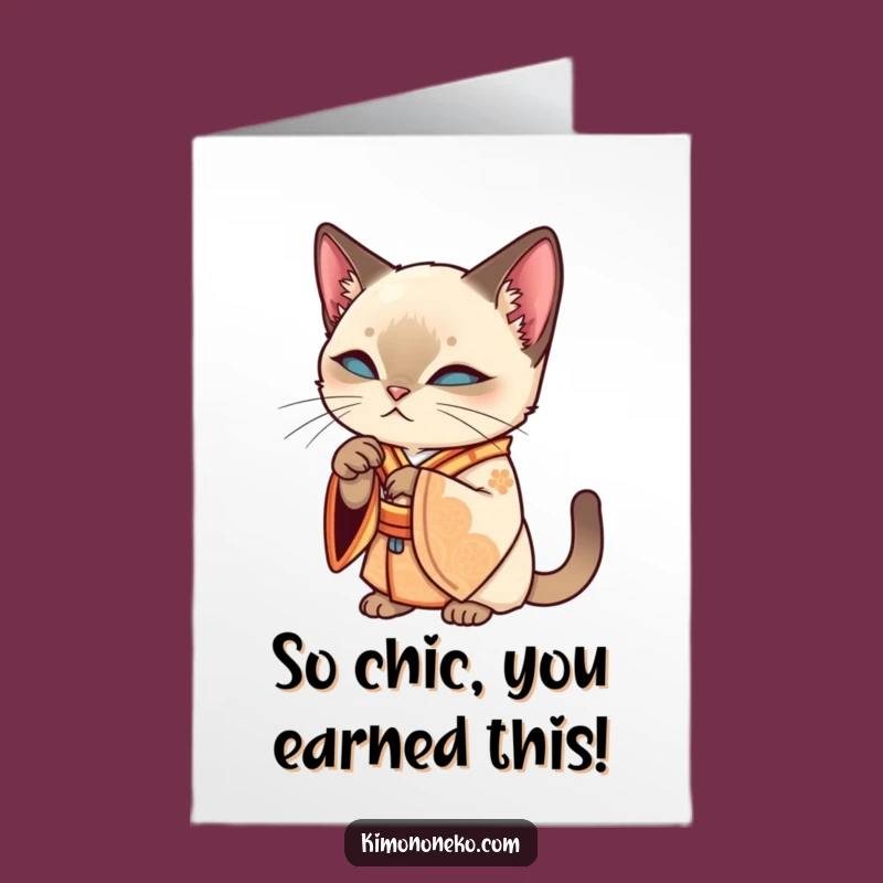Free Printable Congrats Card: Graceful Siamese Cat - Funny Downloadable Gift for Achievements