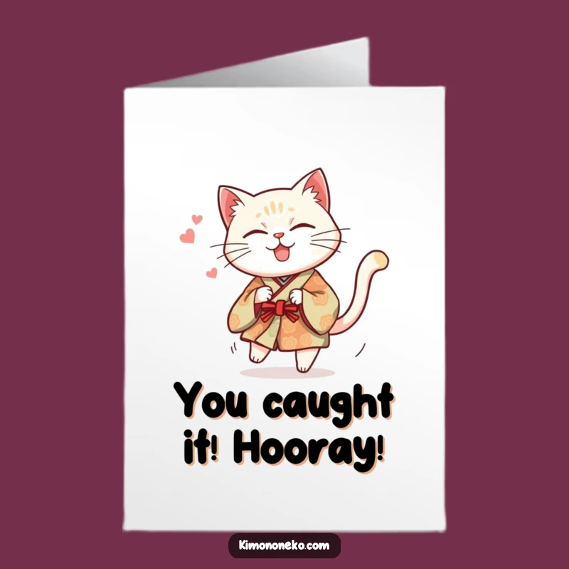 Free Printable Congrats Card: Kimono Cat Tail Chase - Downloadable Gift