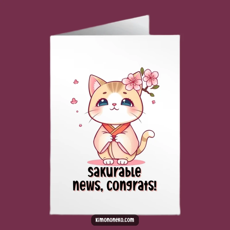 Free Printable Kawaii Cat Kimono Congrats Card: Funny Blossom Celebration Gift