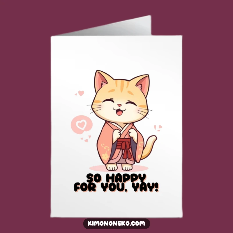 Free Printable Kawaii Cat Kimono Congratulations Card - Joyful Kitten Downloadable Gift