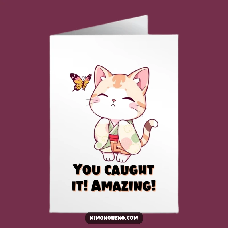 Free Printable Playful Cat Kimono Congrats Card: Exciting Win Humor Downloadable Gift