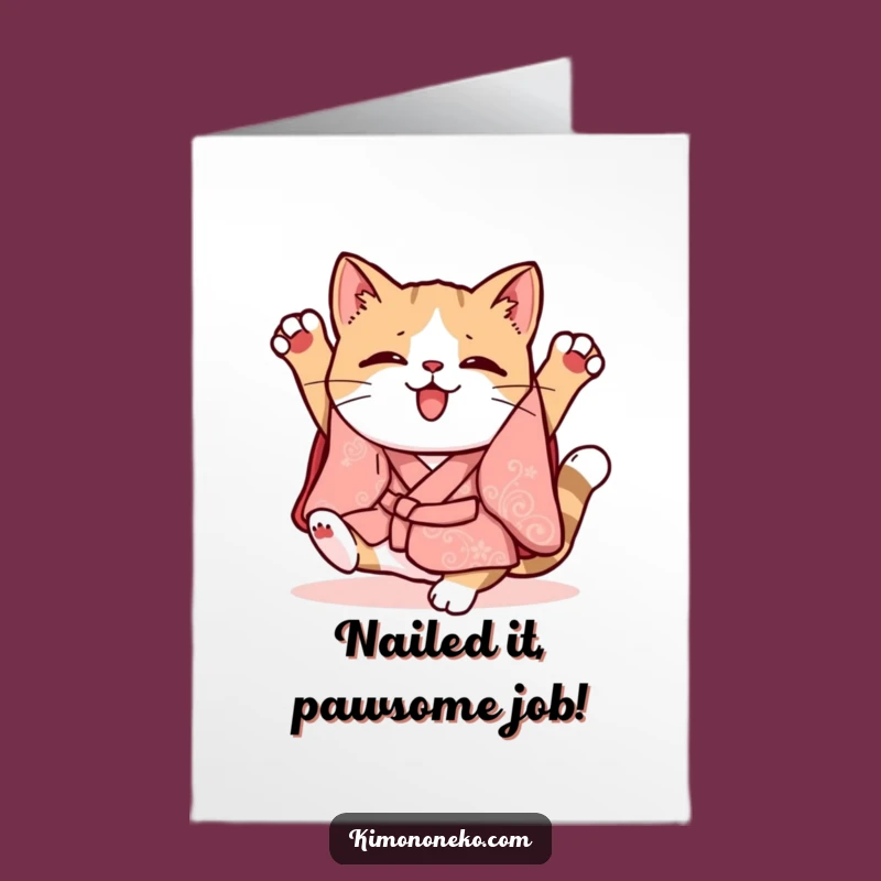 Free Printable Kawaii Cat Congratulations Card - Goofy Kitten Downloadable Gift