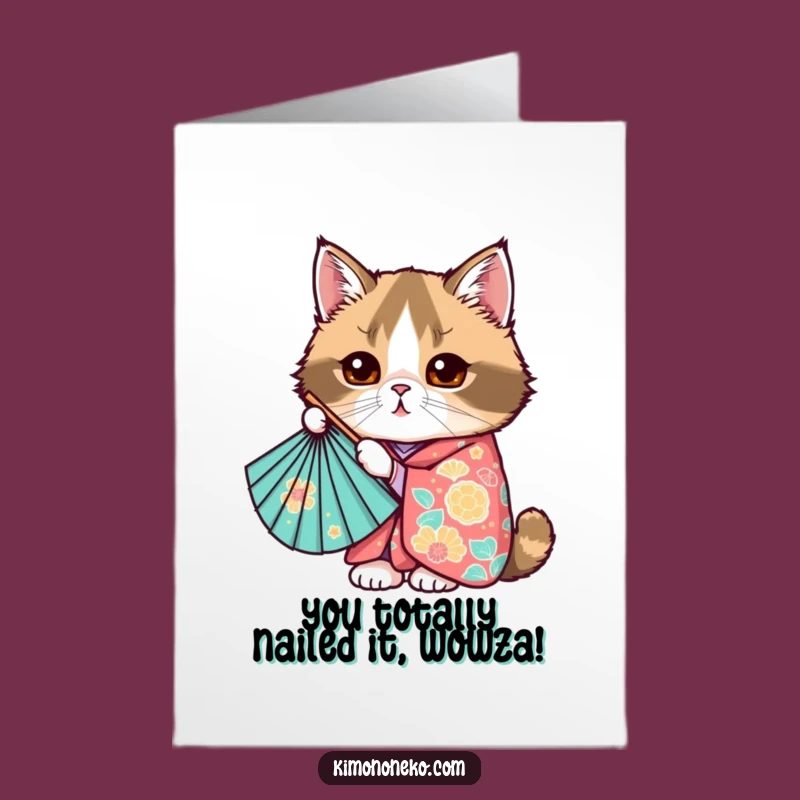 Congrats! Free Printable Card: Kawaii Scottish Fold Cat Fan Peek