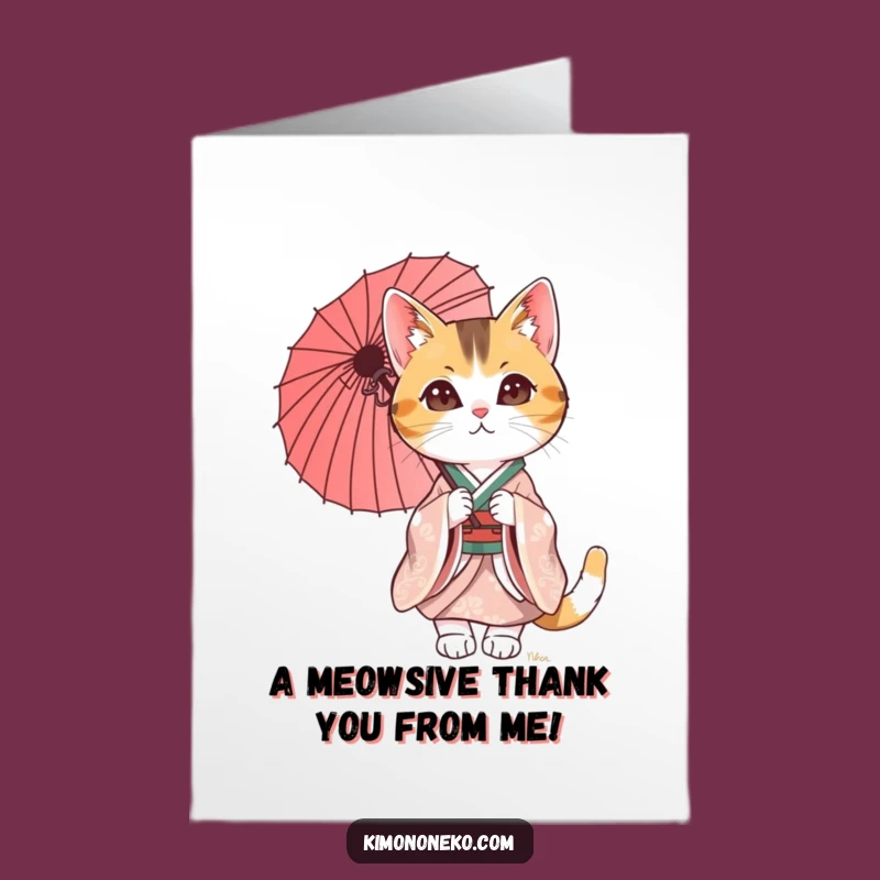 Free Printable Calico Cat Kimono Thank You Card: Grateful Downloadable Gift