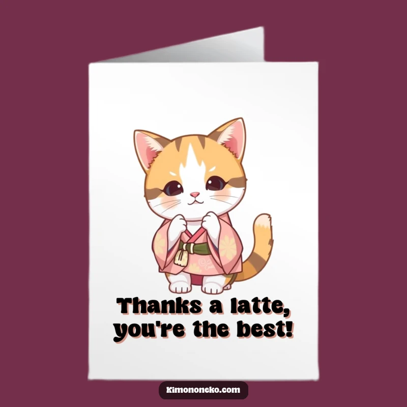 Free Printable Kawaii Calico Cat Thank You Card: Grateful Downloadable Gift