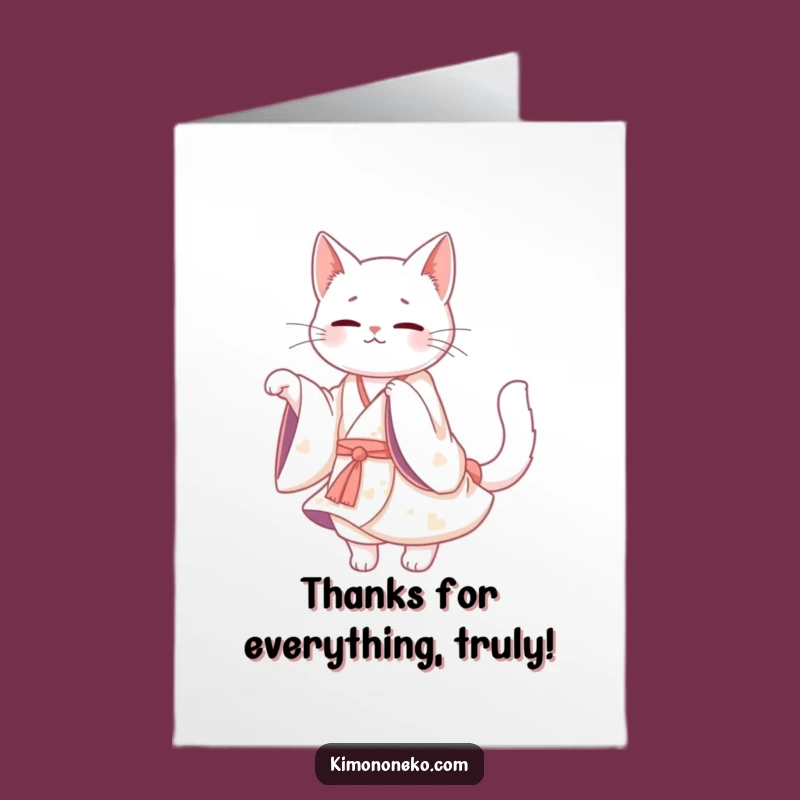 Free Printable Kawaii White Cat Thank You Card: Gracious Downloadable Gift