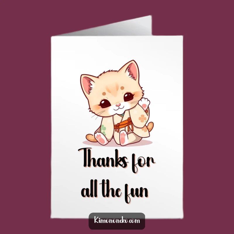 Free Printable Kitten Thank You Card: Tumbling Floral Kimono - Sweet Downloadable Gratitude