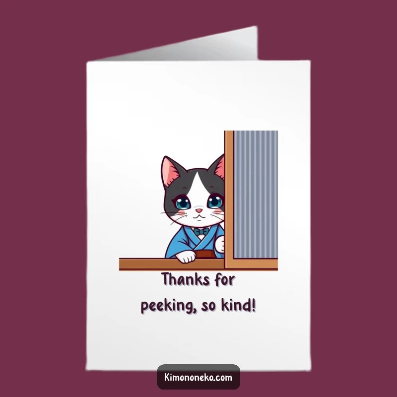 Free Printable Thank You Card: Tuxedo Cat Peek - Downloadable