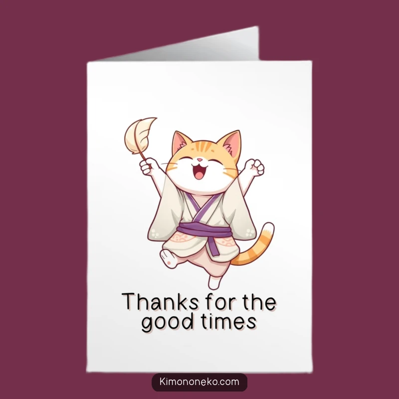 Free Printable Thank You Cat Card: Funny Joyful Kimono Persona Downloadable Gift