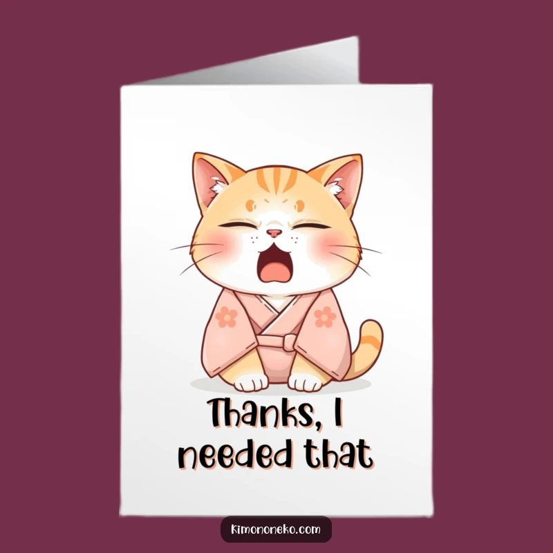 Free Printable Thank You Cat Card: Funny Sleepy Kimono Persona Downloadable Gift