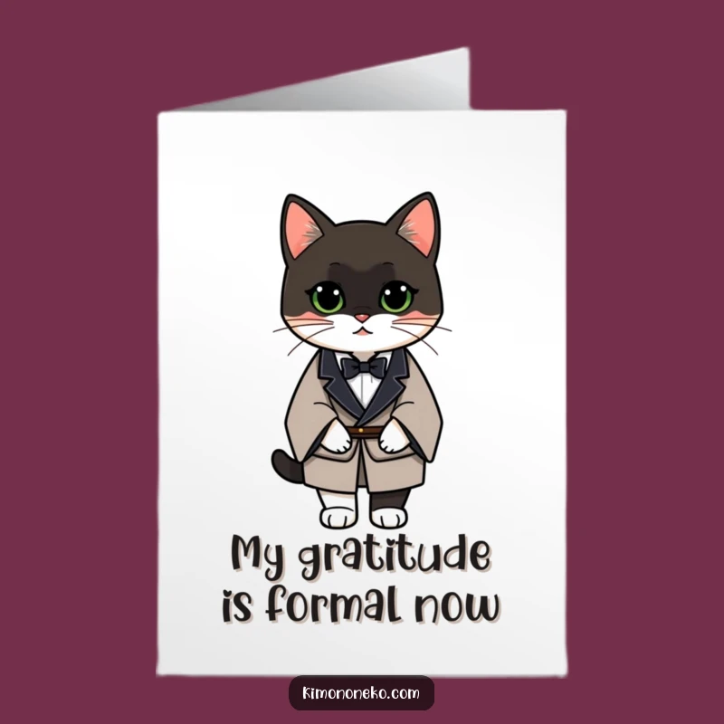 Free Printable Tuxedo Cat Kimono Thank You Card: Elegant Downloadable Gift