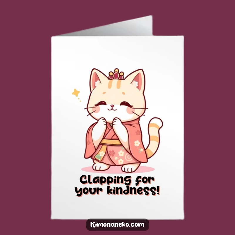 Grateful Free Printable Thank You Card: Clapping Cat Kimono - Easy Downloadable Gift