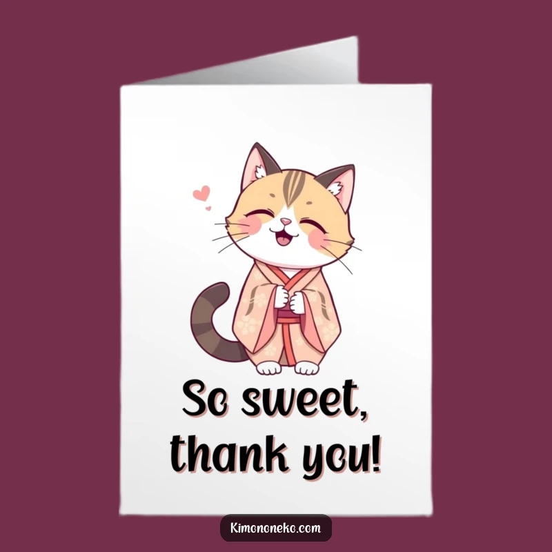 Sweet Free Printable Thank You Card: Giggling Kimono Cat - Easy Downloadable Gift