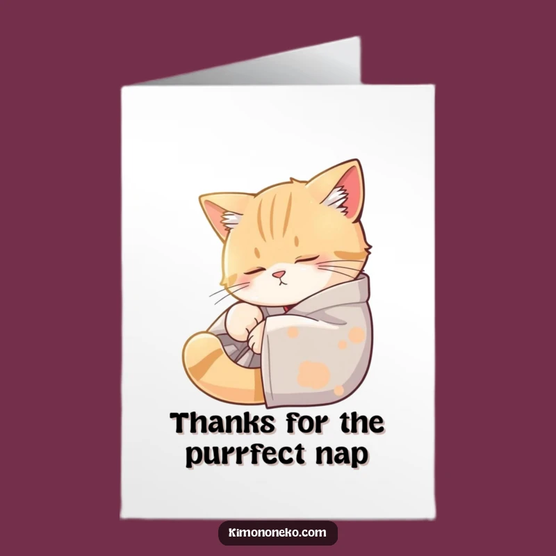Free Printable Sleepy Cat Kimono Thank You Card: Cozy Gratitude Humor Downloadable Gift