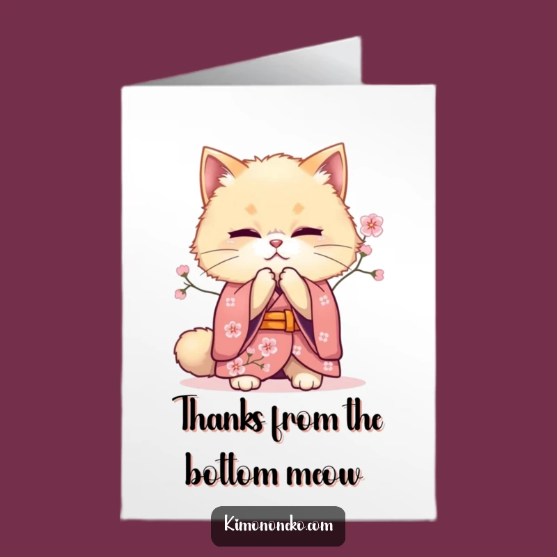 Elegant Cat Free Printable Thank You Card: Blossom Bow Downloadable Greeting