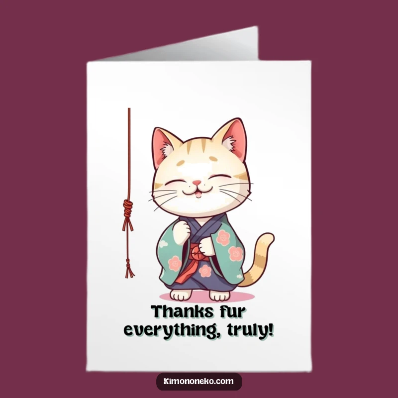 Free Printable Kawaii Cat Kimono Thank You Card - Adorable Kitten Downloadable Gift