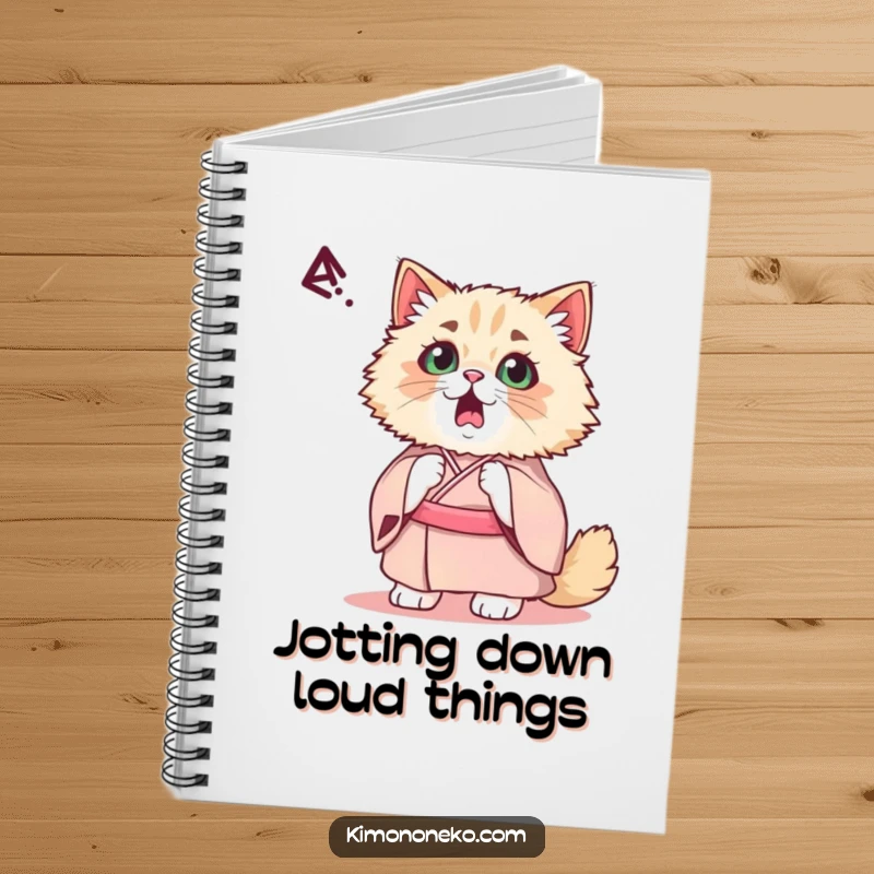 Funny Kawaii Persian Cat Notebook: A startled cat in a fancy kimono reacts with wide eyes, its humorous surprise perfect for journaling.
