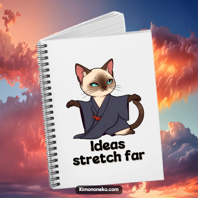 Funny Siamese Cat Notebook: A sleek Siamese cat in a dark kimono elegantly stretches, inspiring refined note-taking.