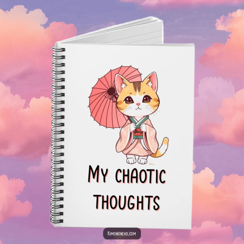 Funny Calico Cat Notebook with a stylish kimono-clad cat, perfect for taking notes with a humorous and elegant touch.