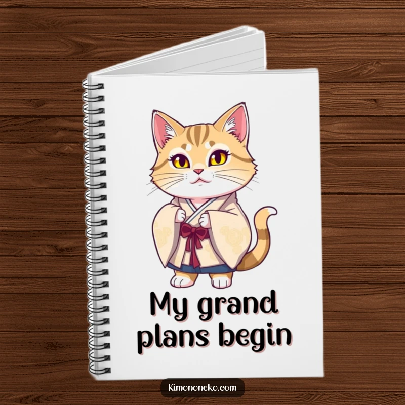 Funny Majestic Cat Kimono Notebook featuring a proud cat in traditional silk, ideal for writing with humorous, elegant flair.