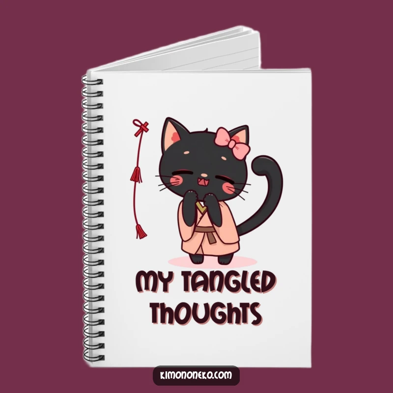 Funny Kawaii Black Cat Kimono Notebook: Playful Batting String Journal, Cute Cat Stationery Gift