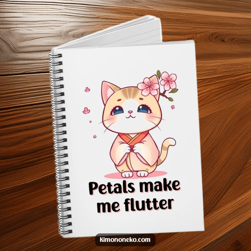 Funny Kimono Cat Notebook: A surprised kawaii cat in a kimono, startled by a cherry blossom, perfect for jotting notes.