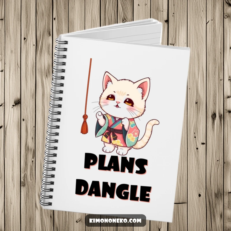 Funny Kitten Kimono Notebook: A mischievous kitten in a colorful kimono playfully batting at a dangling string, perfect for note-taking.