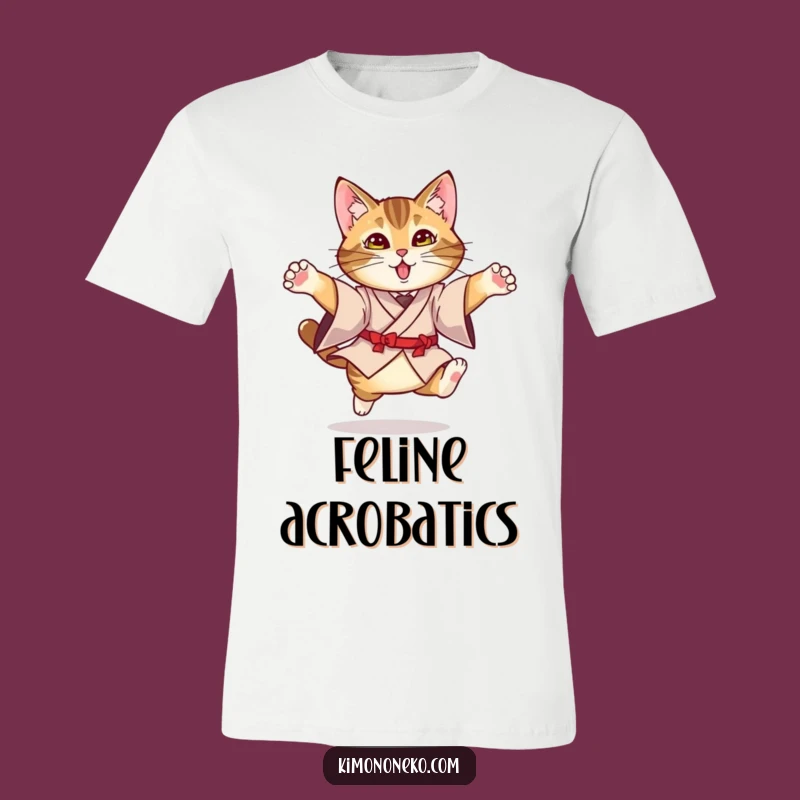 Funny Kimono Cat T-Shirt: Graceful Tabby Performing a Funny Leap Tee