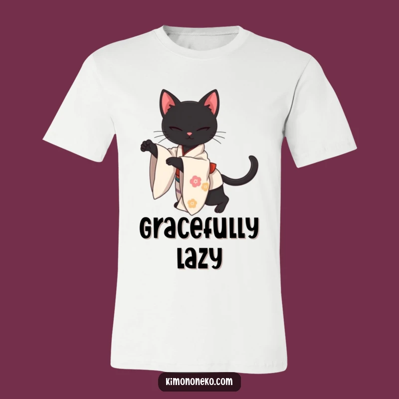 Funny Kawaii Black Cat Kimono Tee: Embrace Sleek Elegance with This Graphic Shirt