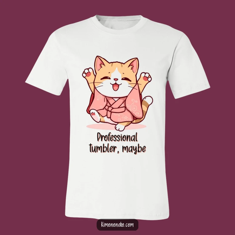 Funny Kawaii Cat Kimono T-Shirt: Clumsy Somersault Style, Whimsical Wear, Gift Fun