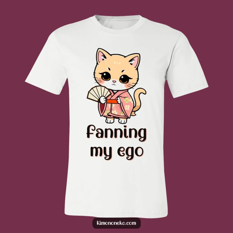 Funny Kawaii Cat Kimono Tee: Floral Fan Pose T-Shirt, Ideal Funny Gift
