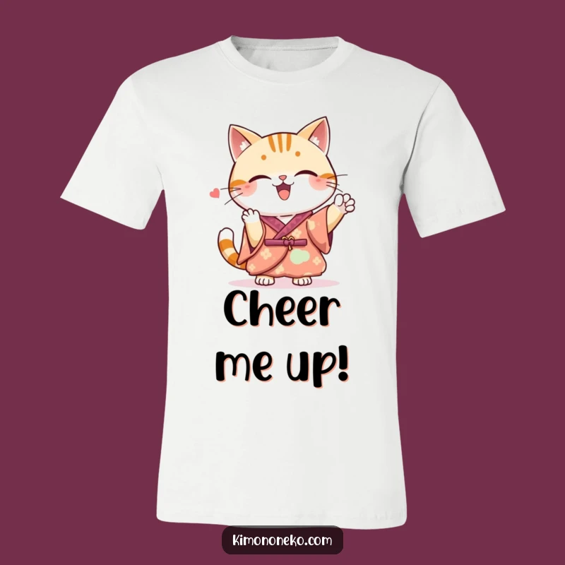 Funny Kawaii Cat Kimono Tee: Spirited Cheer T-Shirt, Ideal Funny Gift