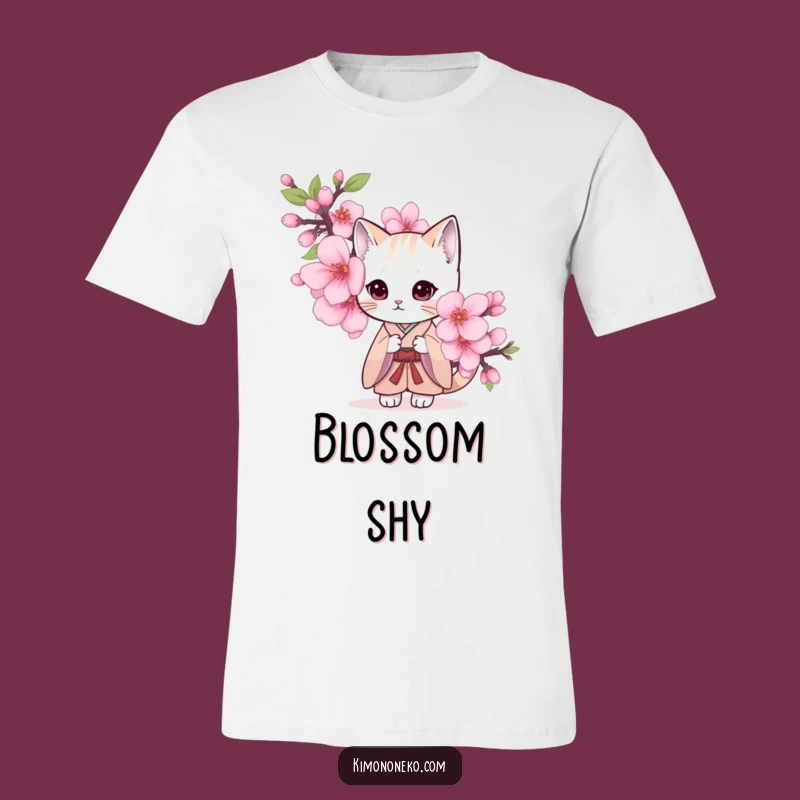 Funny Shy Cat Kimono T-Shirt: Cute Peeking Feline Tee
