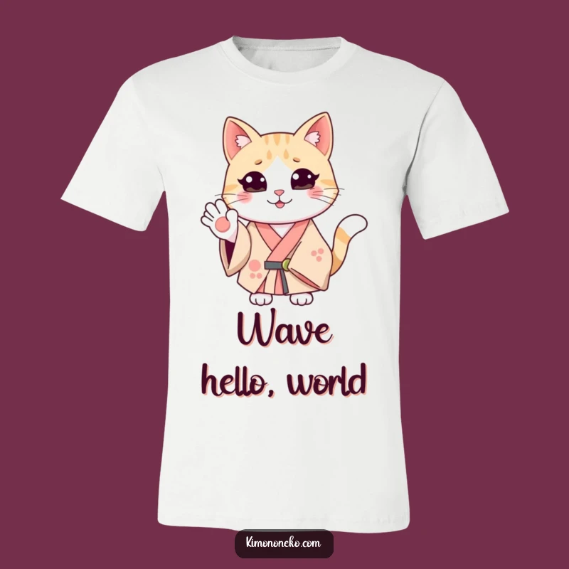 Funny Smiling Cat Kimono T-Shirt: Cheerful Feline Hello, Humorous Casual Gift