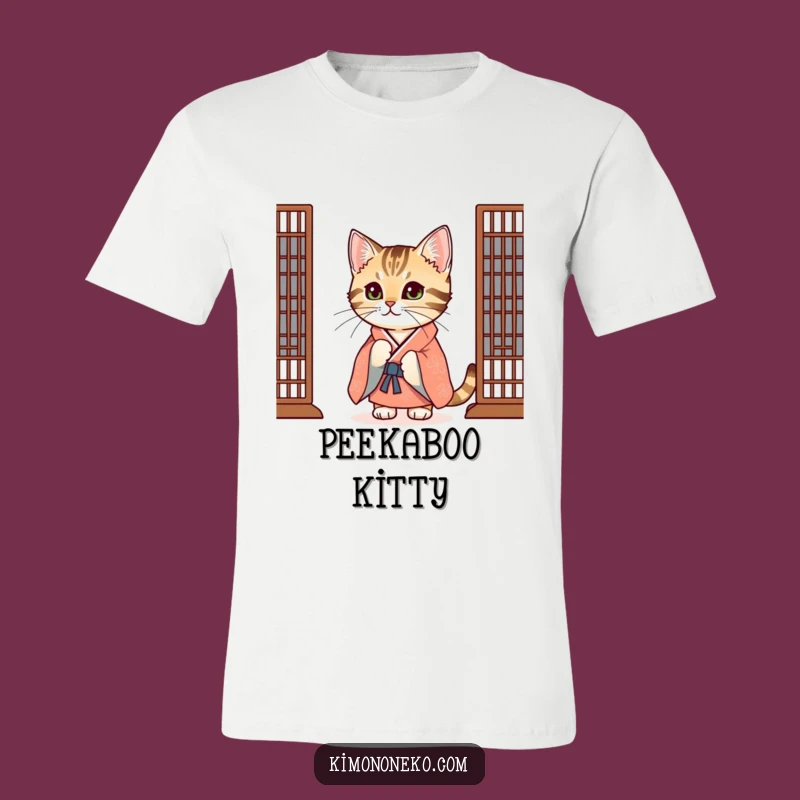 Funny Tabby Cat Kimono T-Shirt: Curious Hider, Playful Design, Hilarious Apparel