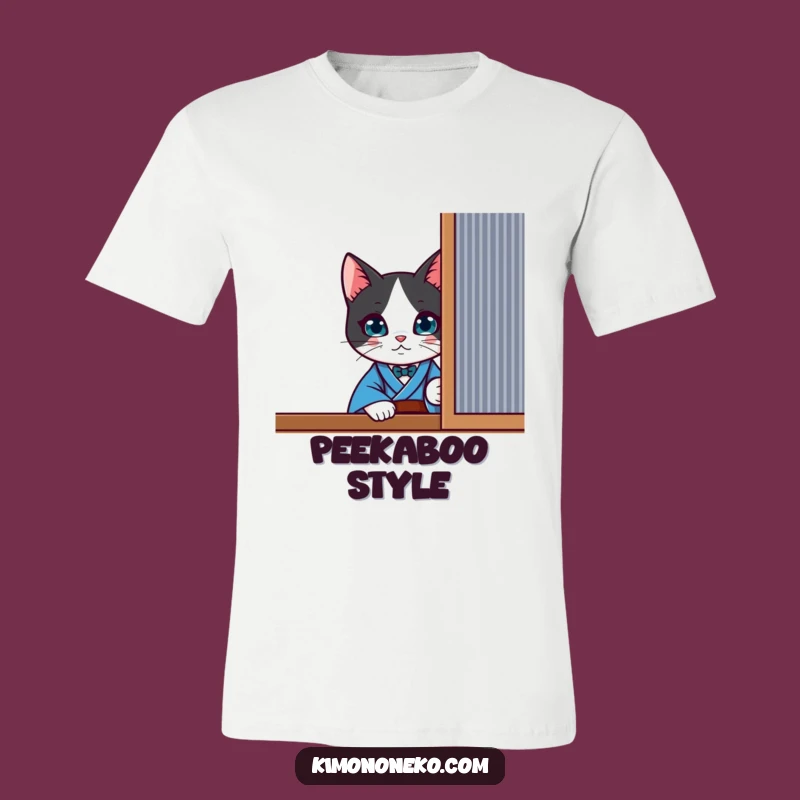 Funny Kawaii Tuxedo Cat Kimono T-Shirt - Curious Peek Tee