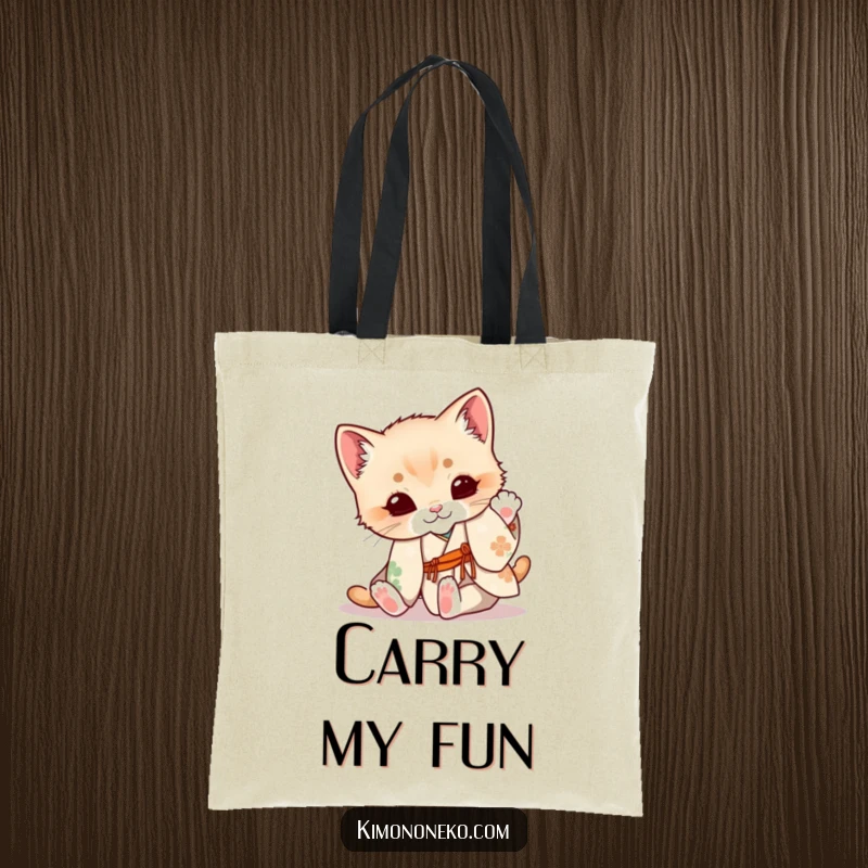 Funny Kitten Tote Bag: A cute kitten in a floral kimono playfully tumbles, making this a fun and stylish carrier.