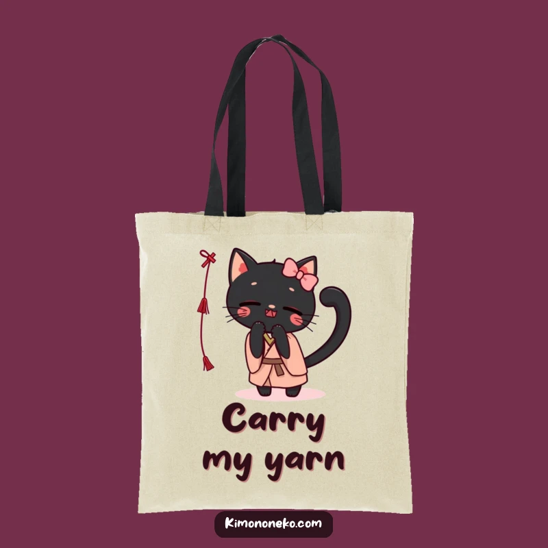 Funny Kawaii Black Cat Kimono Tote Bag: Playful String Batting Eco-Friendly Shopping Bag Gift