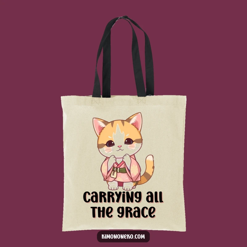 Funny Calico Cat Kimono Tote Bag: Kawaii Cat Bowing Charm for a Hilarious Gift
